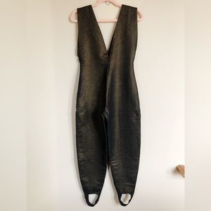 Women's Vintage 80's Roffe Ski Wear Black Gold Metallic Winter Snow Bibs Size 10